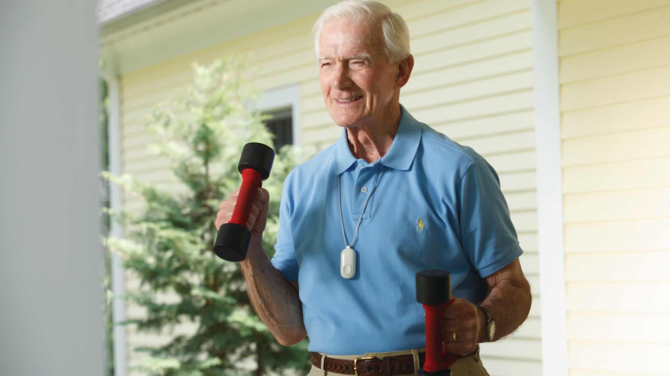 Blog Cover- Older man wearing lifeline exercising