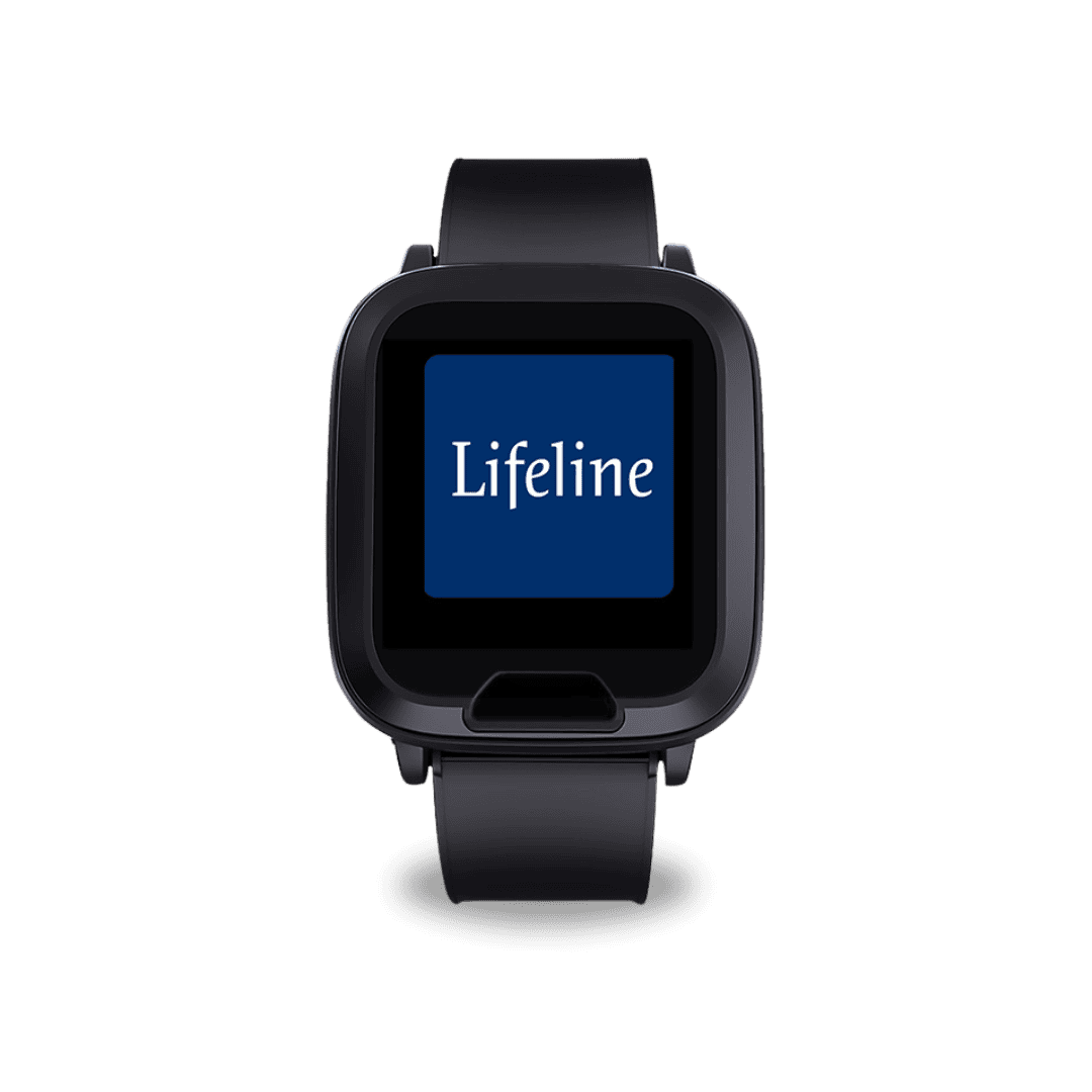 Smartwatch Product Image_front View Hand holding and pressing On the Go Mobile Mini