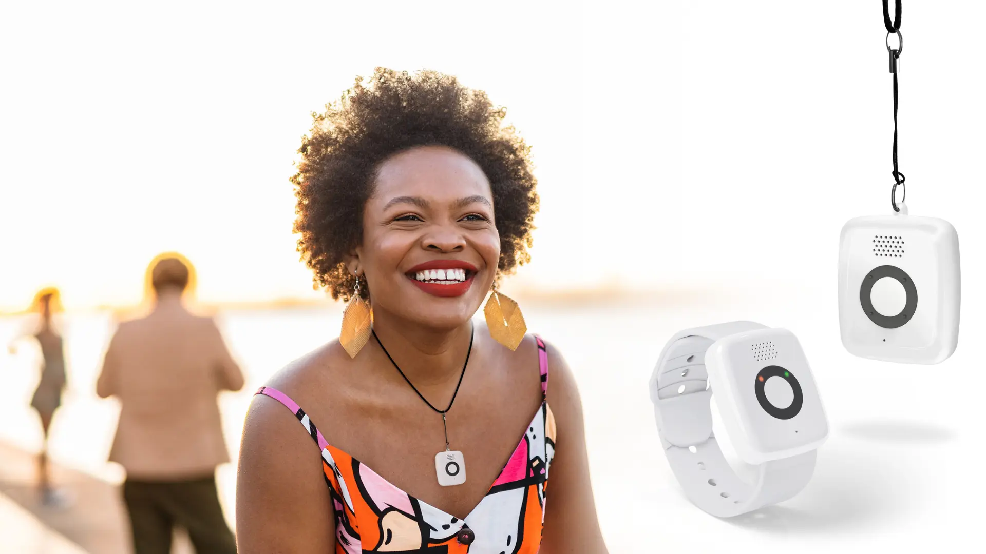 Women wearing Lifeline On the Go Mini with neck and wrist displayed