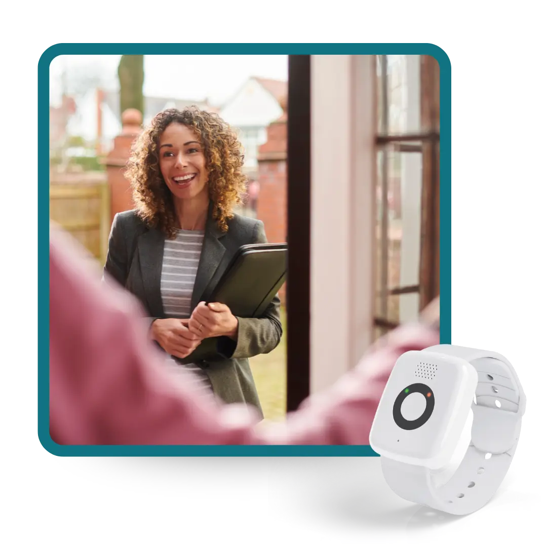 Women at clinets front door with On the Go Mobile