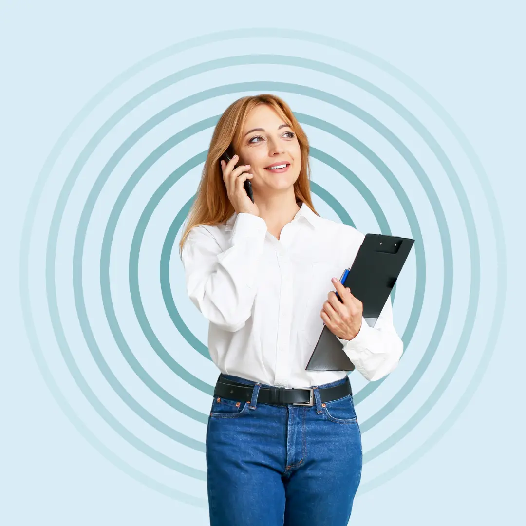 Women on phone with signal background