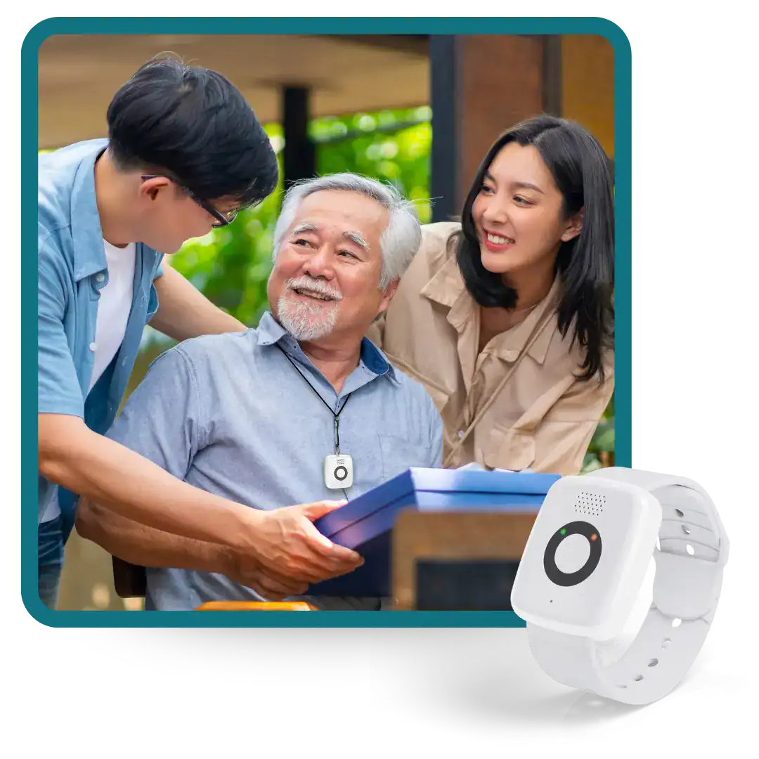 Man Wearing OTG Mini - Mini wrist displayed next to him